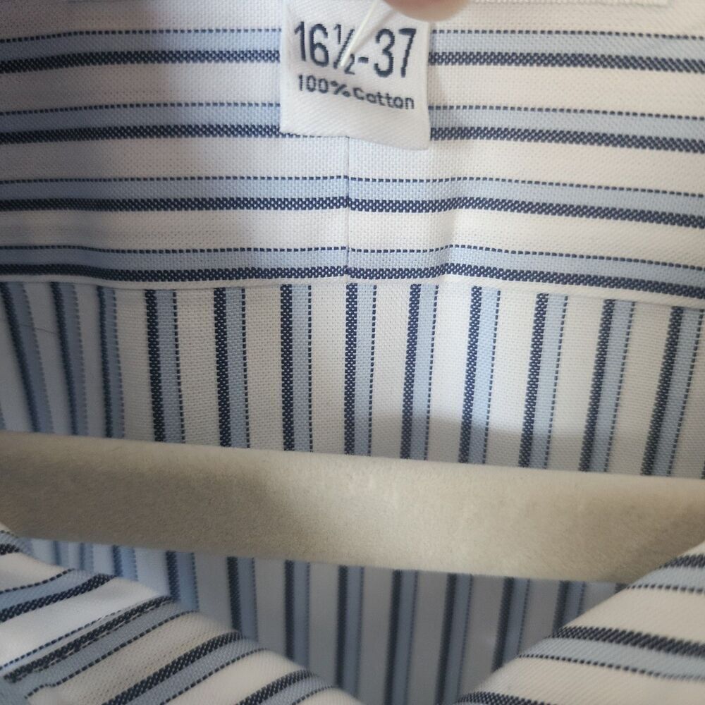 Paul Frederick 100% Cotton White Blue Striped Button Down Shirt Mens 16.5 - 37 - Picture 8 of 11